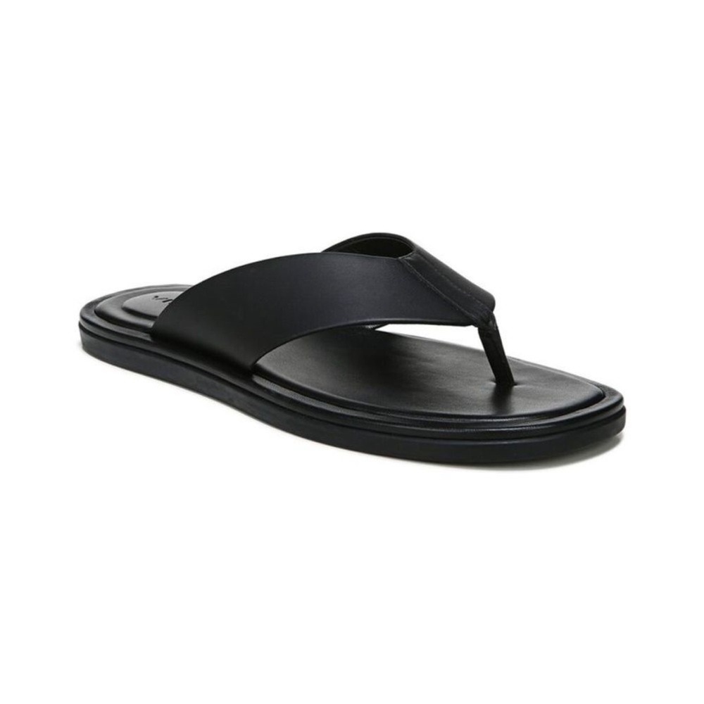 Vince Black Leather Toe-Post Slide Sandals